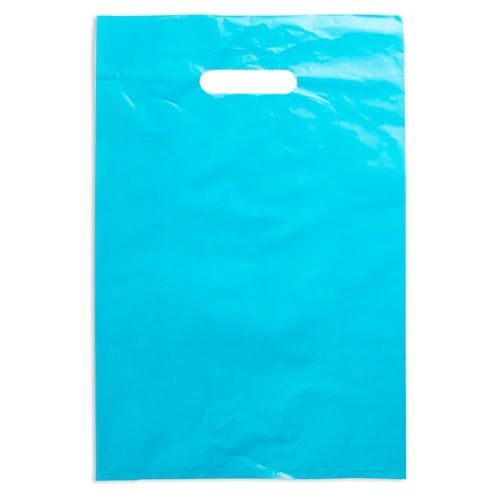 Medium Aqua Plastic Carry Bags 255x380mm (Qty:100)
