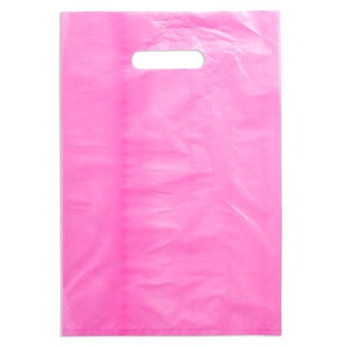 Medium Pink Plastic Carry Bags 255x380mm (Qty:100)