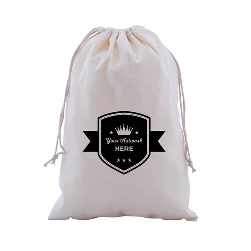 Custom Printed Calico Drawstring Bags 300x200mm 1 Colour 2 Sides