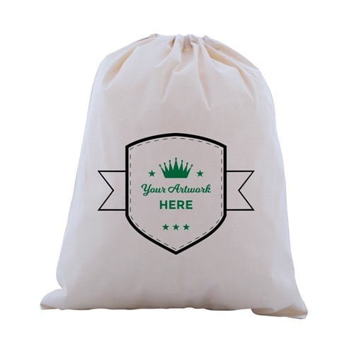 Custom Printed Calico Drawstring Bags 2 Colours 1 Side 600x500mm