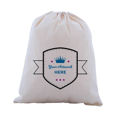 Custom Printed 3 Colours 1 Side XL Calico Drawstring Bags