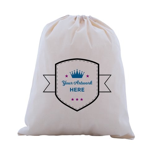 Custom Printed Calico Drawstring Bags 3 Colours 1 Side 600x500mm