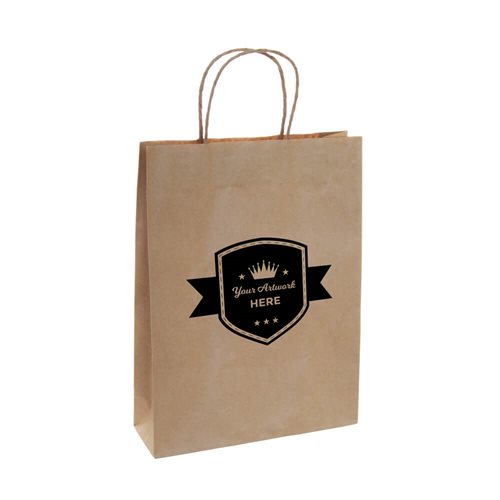 Custom Printed Brown Paper Carry Bags 350x260mm 1 Colour 1 Side