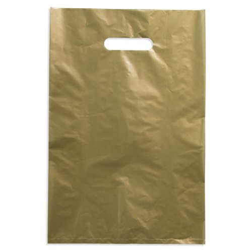 Medium Gold Plastic Carry Bags 255x380mm (Qty:100)