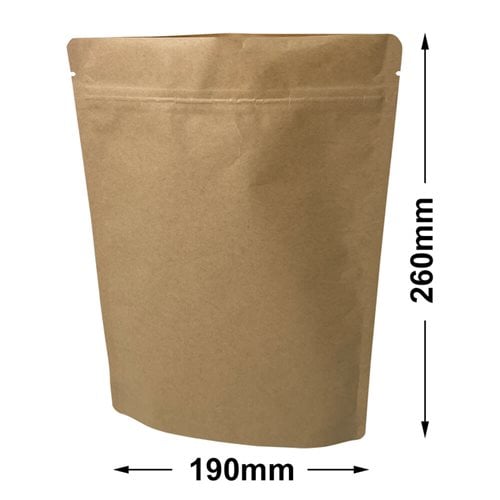 Stand-Up Resealable Kraft Paper Pouch Bags 260x190mm (Qty:100)