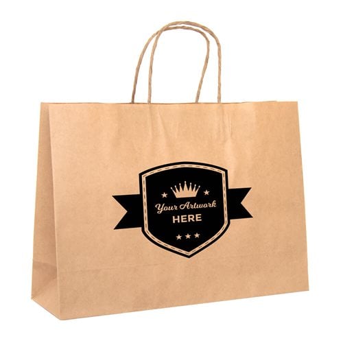 Custom Printed 1 Colour 1 Side Boutique Brown Paper Carry Bags 250x350mm