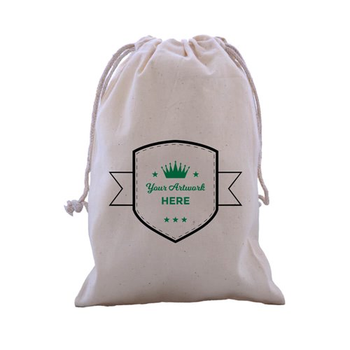 Custom Printed 2 Colours 1 Side Calico Drawstring Bags 210x150mm