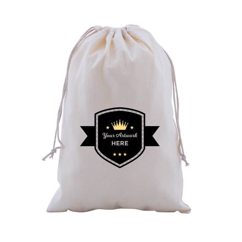 Custom Printed Calico Drawstring Bags 300x200mm 2 Colours 2 Sides