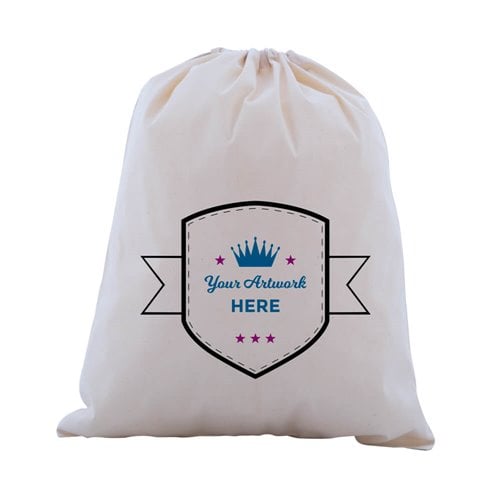 Custom Printed 3 Colours 1 Side XL Calico Drawstring Bags