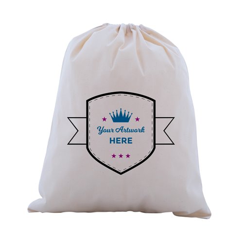 Custom Printed Calico Drawstring Bags 3 Colours 2 Sides 600x500mm