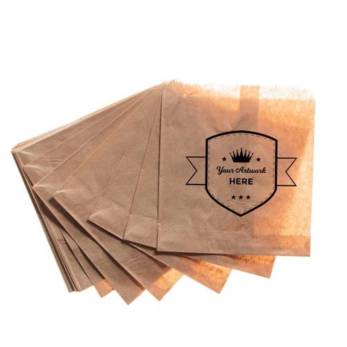 Large Printed Flat Brown Paper Bags - Square 300mm x 295mm 1 Colour 1 Side