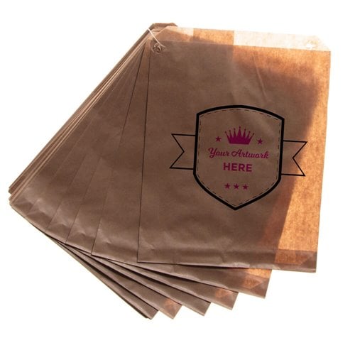 Medium Printed Flat Brown Paper Bags - Square 300mm x 275mm 2 Colours 2 Sides