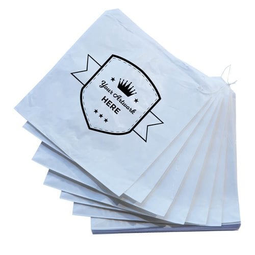 Small printed flat white paper bags - Square 240mm x 240mm 1 Colour 1 Side