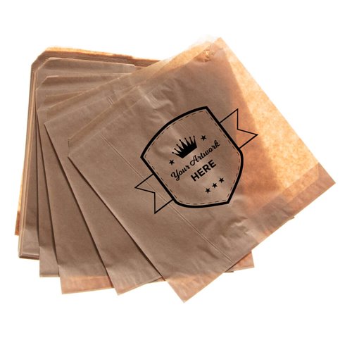 Small printed flat brown paper bags - Square 240mm x 240mm 1 Colour 2 Sides