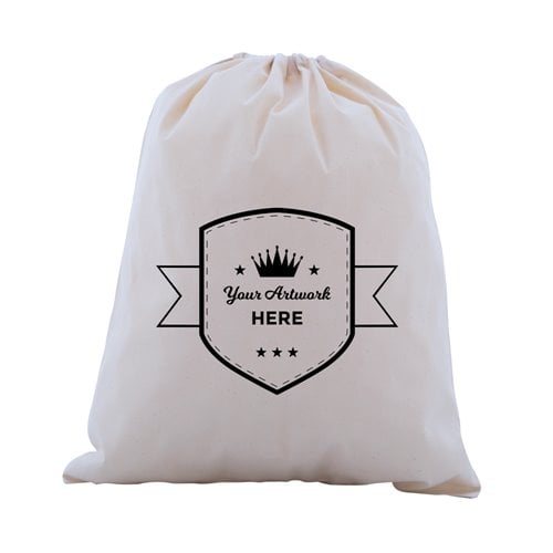 Custom Printed Calico Drawstring Bags 1 Colour 1 Side 600x500mm