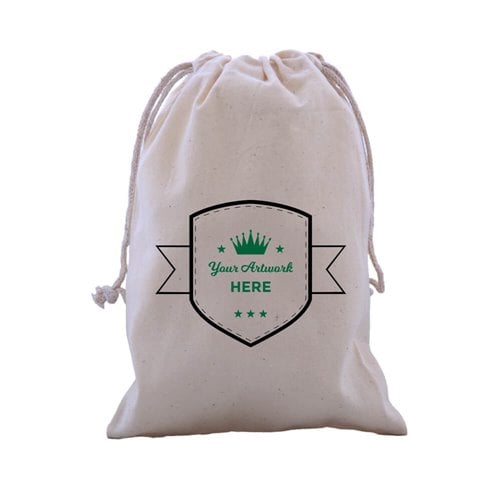 Custom Printed 2 Colours 2 Sides Calico Drawstring Bags 210x150mm