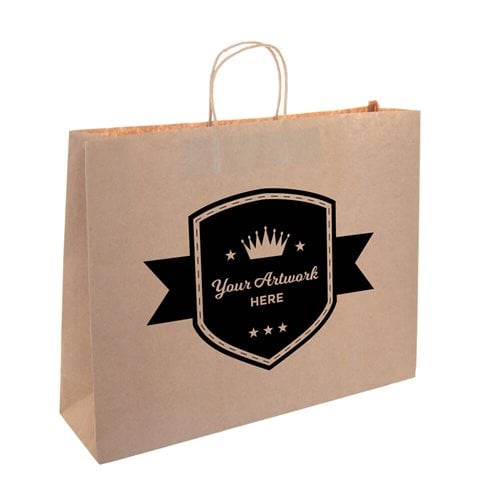 Custom Printed 1 Colour 1 Side Boutique Brown Paper Carry Bags 350x450mm