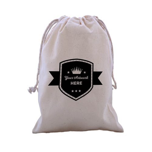 Custom Printed 1 Colour 2 Sides Calico Drawstring Bags 210x150mm