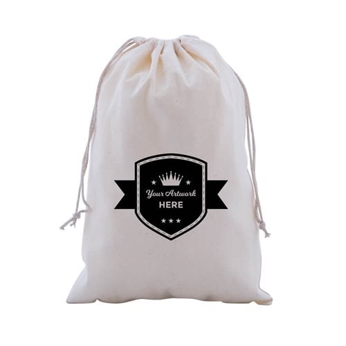 Custom Printed Calico Drawstring Bags 300x200mm 1 Colour 1 Side