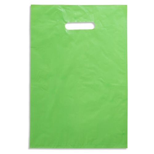 Medium Lime Green Plastic Carry Bags 255x380mm (Qty:100)