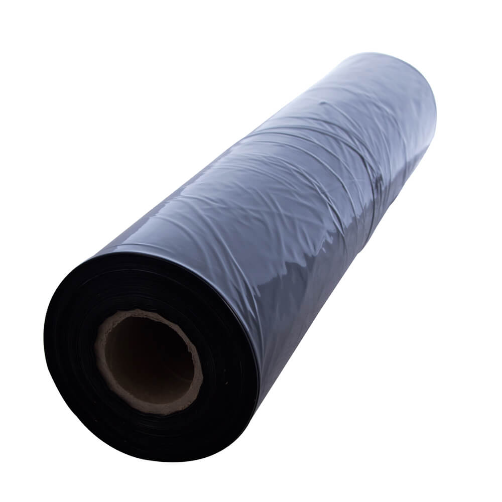 A roll of Black Lay Flat Plastic Tube - 75µ thick, 800mm wide.