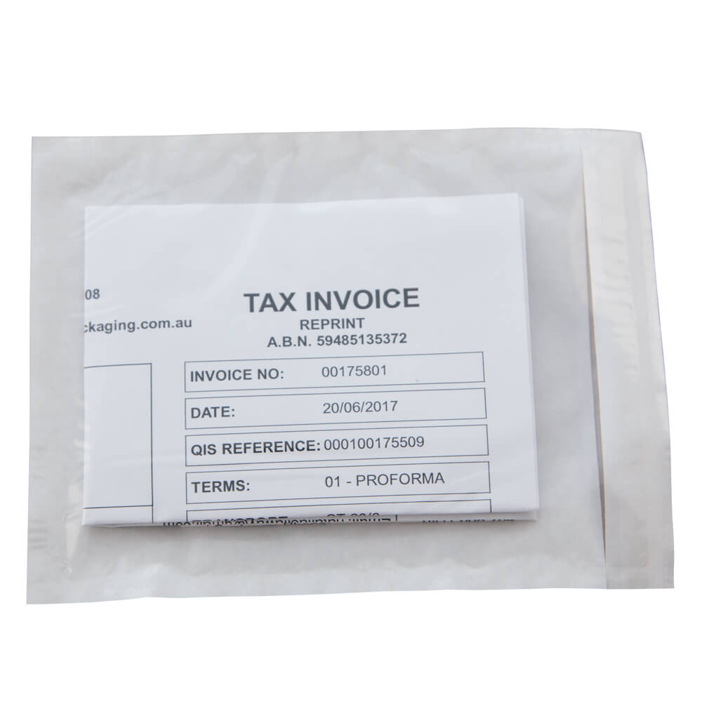 Clear Adhesive envelopes with no printed text - ideal for freight details, invoices and other paperwork attached to goods.