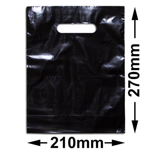 Small Black Plastic Carry Bags 210x270mm (Qty:100) - dimensions