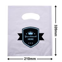 Custom Printed White Plastic Carry Bags 320x210mm 2 Colours 2 Sides