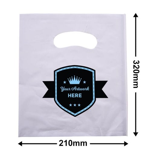 Custom Printed White Plastic Carry Bags 320x210mm 2 Colours 2 Sides - dimensions