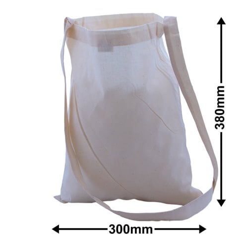 Shoulder Strap Calico Bags 380x300mm | Natural Calico (Qty:50) - dimensions