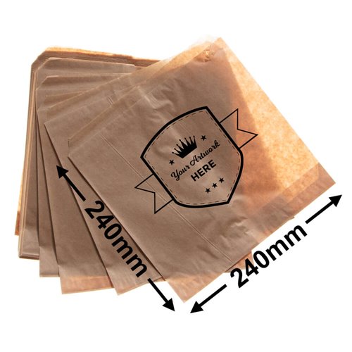 Small printed flat brown paper bags - Square 240mm x 240mm 1 Colour 1 Side - dimensions