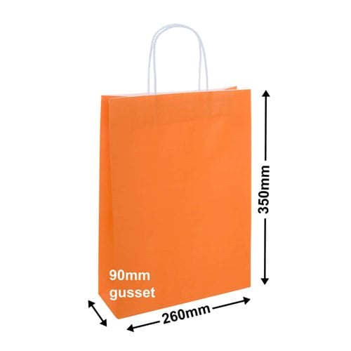 A4 Orange Paper Carry Bags 260x350mm (Qty:250) - dimensions