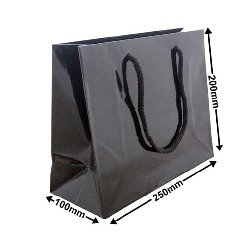 Black Small Gloss Bag 200 x 250. Pack of 50 - dimensions