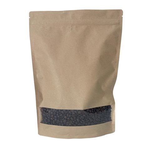 Stand-Up Resealable Kraft Paper Pouch Bags with Window 345x235mm (Qty:100) - dimensions