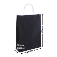 A4 Black Paper Carry Bags 260x350mm (Qty:50)