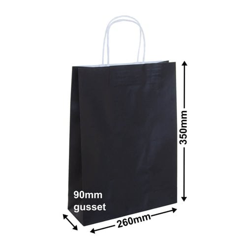 A4 Black Paper Carry Bags 260x350mm (Qty:50) - dimensions