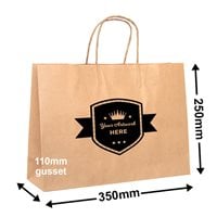 Custom Printed 1 Colour 2 Sides Boutique Brown Paper Carry Bags 250x350mm