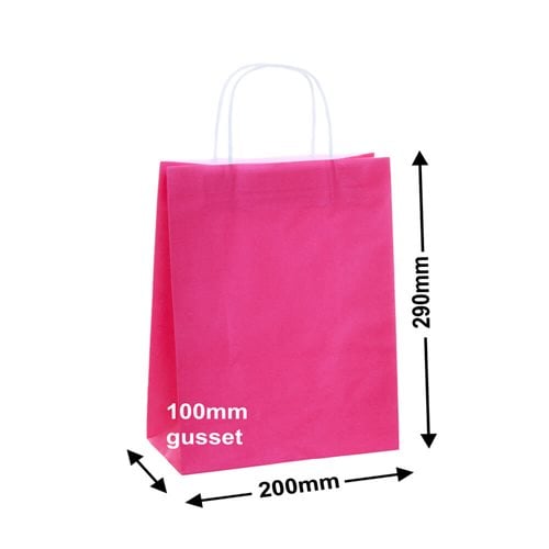 A5 Pink Paper Carry Bags 200x290mm (Qty:250) - dimensions