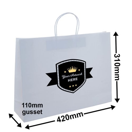 Custom Printed 2 Colours 2 Sides Boutique White Paper Carry Bags 310x420mm - dimensions