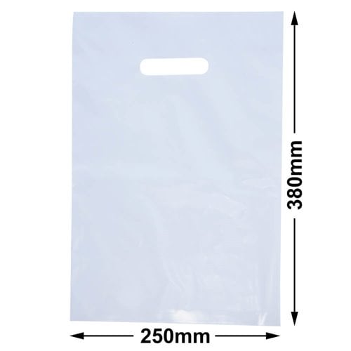 Medium White Plastic Carry Bags 250x380mm (Qty:100) - dimensions