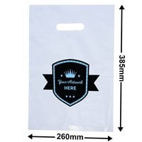 Custom Printed White Plastic Carry Bags 385x260mm 2 Colours 1 Side