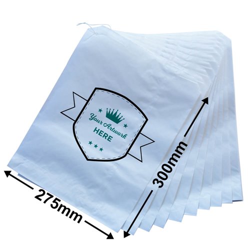 Medium Printed Flat White Paper Bags - Square 300mm x 275mm 2 Colours 1 Side - dimensions