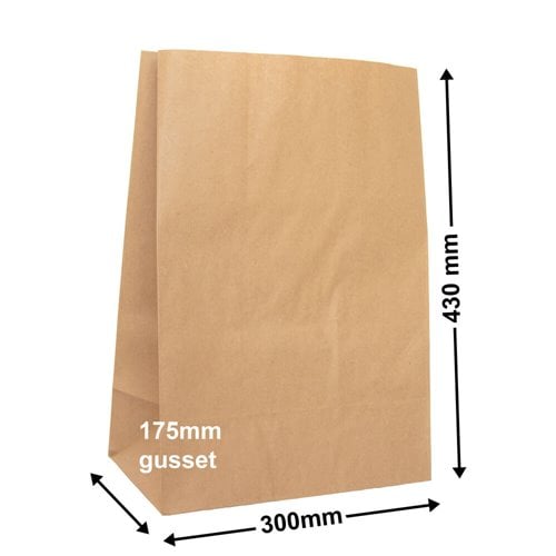 Brown Paper Grocery Bags Size 5 300x430mm & 175mm Gusset (Qty:250) - dimensions