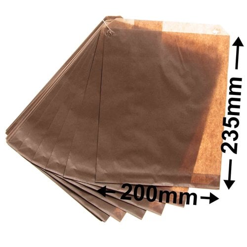 Flat Brown Paper Bags Size 3 200x235mm (Qty:500) - dimensions