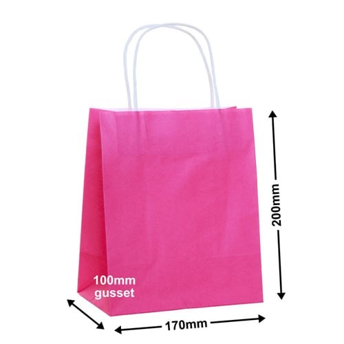 Pink Paper Carry Bags 170x200mm (Qty:50) - dimensions