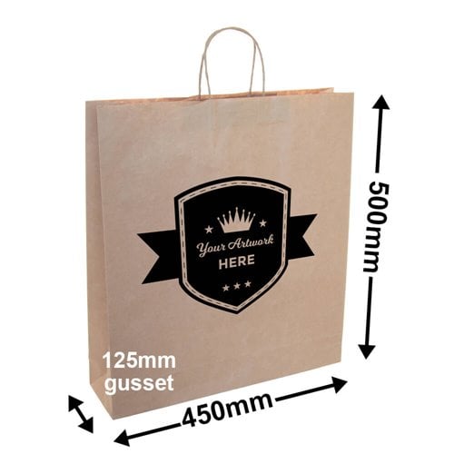 Custom Printed 1 Colour 1 Side Brown Paper Carry Bags 500x450mm - dimensions