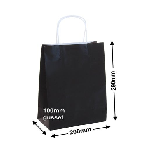 A5 Black Paper Carry Bags 200x290mm (Qty:50) - dimensions