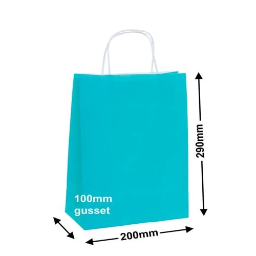 A5 Aqua Blue Paper Carry Bags 200x290mm (Qty:50) - dimensions