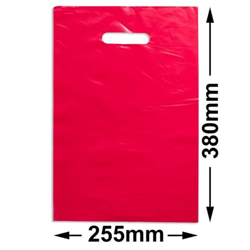 Medium Red Plastic Carry Bags 255x380mm (Qty:100) - dimensions