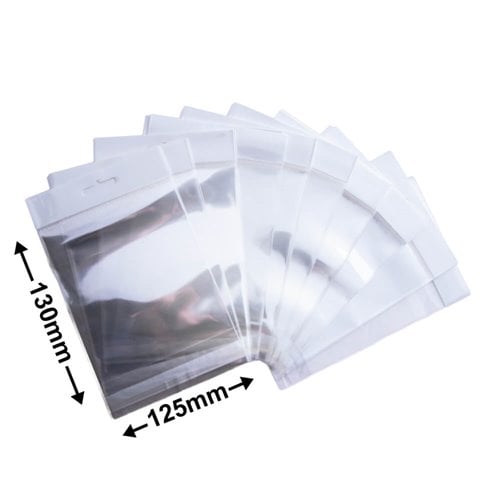 Hangsell Bags with White Headers 130x125mm 35µm (Qty:100) - dimensions